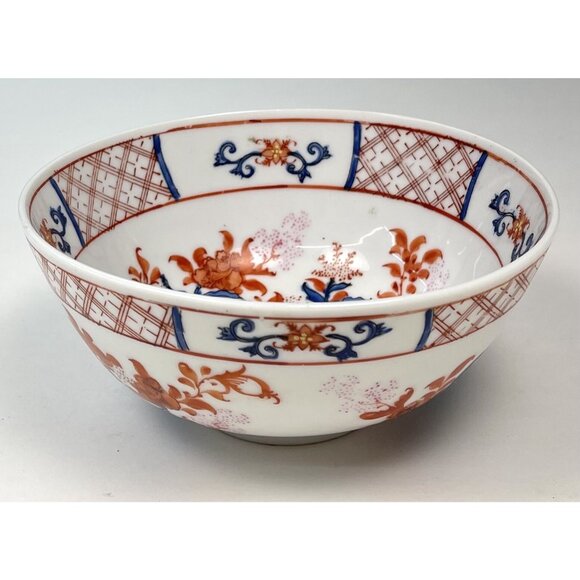 VTG 6" Imari Style Handpainted Japanese Footed Serving BOWL Orange Blue Flower - Picture 2 of 6
